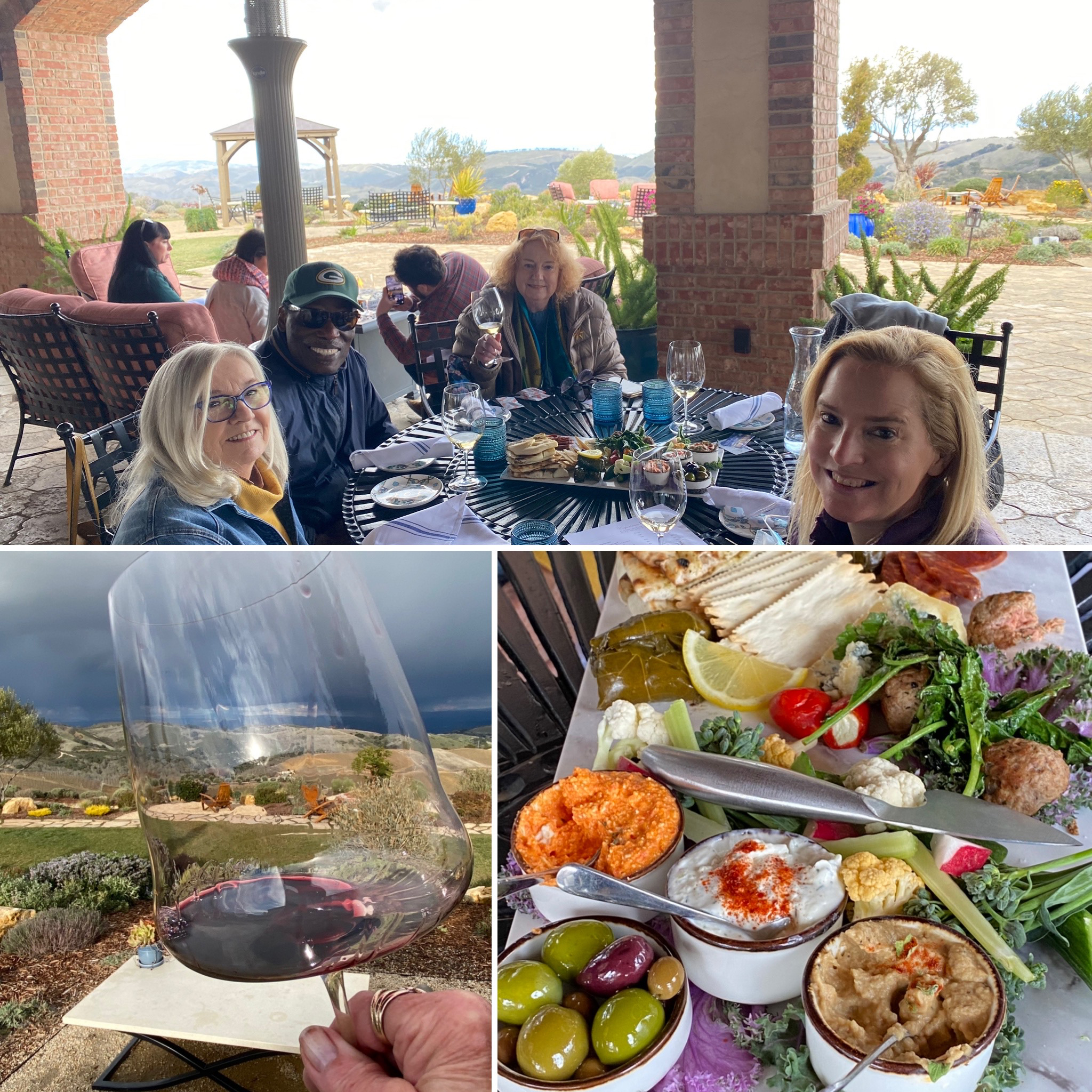 Our group at Daou with Beautiful Charcuterie and Wine Glass