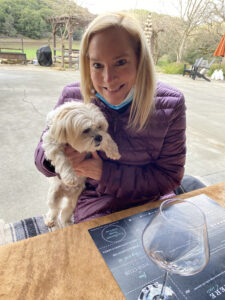 Kristin At Pelletiere with Ginger the Dog and Wine Glass