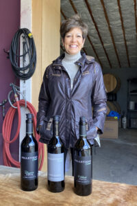 Janis Pelletiere at Pelletiere Winery with Three Wines