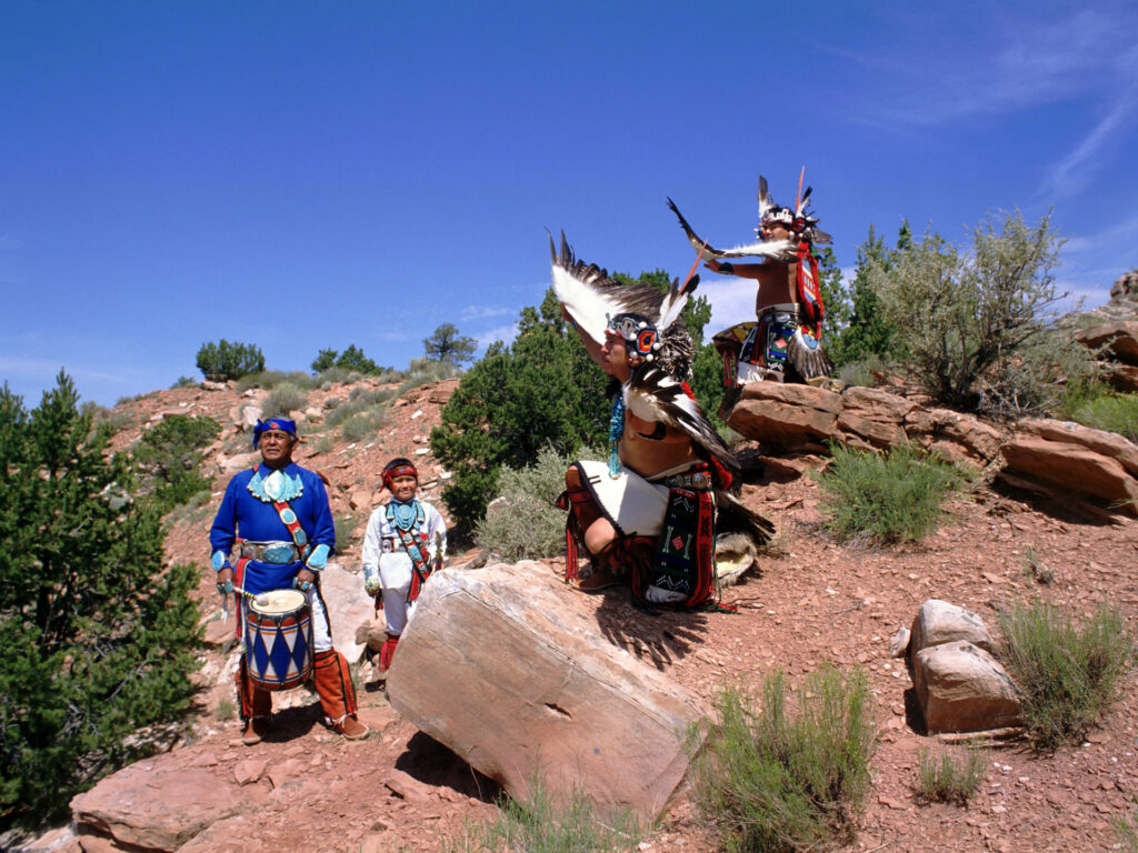 Native Dancers on Hillside by Ron Behrmann