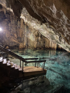 Steps inside the grotto leading to an underground pool