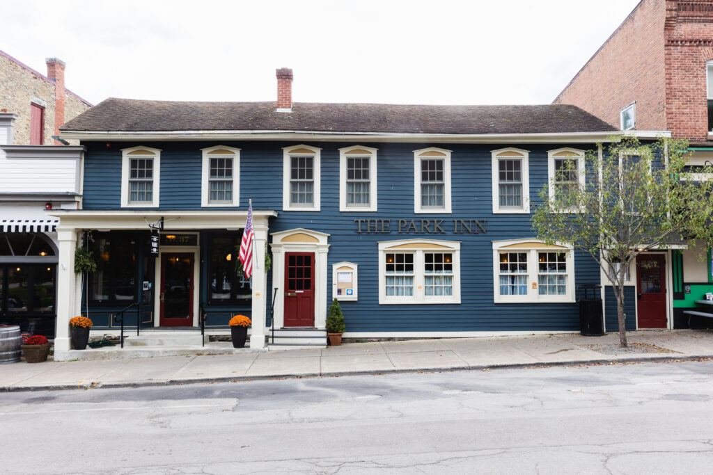 The exterior of historic Park Inn in Hammondsport, NY