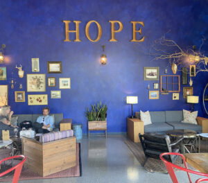 The Treanna Tasting Cellar Indoors with the large letters spelling "Hope"