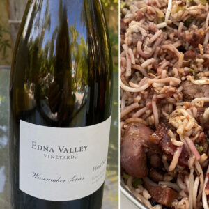 Edna Valley Vineyard of the Central CA Coast Paired with Chicken Drumettes in a Rice Dish with Chinese Plum Dipping Sauce