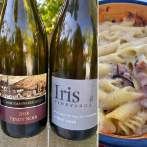 Oregon Iris and Germany Dr. Heidenmanns-Bergweiler Vineyards Pinot Noirs Paired with Mushroom and Ham Mac 'N Cheese