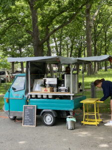 Coffee Cart made of small van at the Framers Market