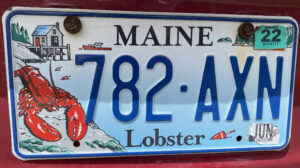 Maine license plate with picture of a lobster on it