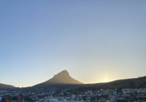 View of Lion's Head from our hotel balcony with the sun setting