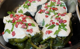 Chiles en Nogado, chiles stuffed with spices and meat with a creamy walnut and cheese sauce