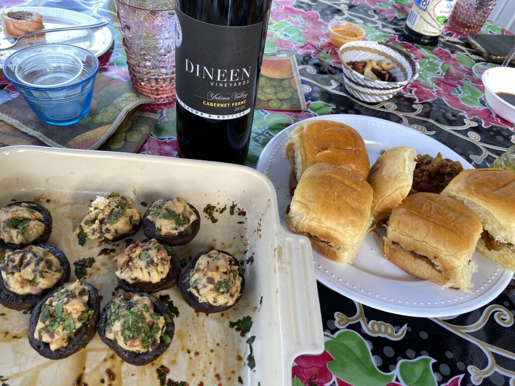 Dineen Vineyards Washington State Cabernet Franc paired with Stuffed Mushrooms and Sloppy Joes (Sloppy Joe recipe follows article)